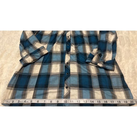Women Bongo Brand Blouse Blue Plaid w/Lacey Back Polyester Blend Junior Size M - Picture 10 of 16